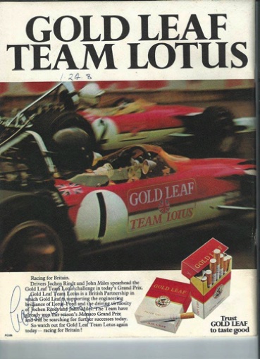 Publicité pour le sponsor titre du team Lotus de 1968